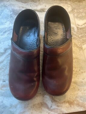 Dansko Burgundy Leather Slip-On Clogs